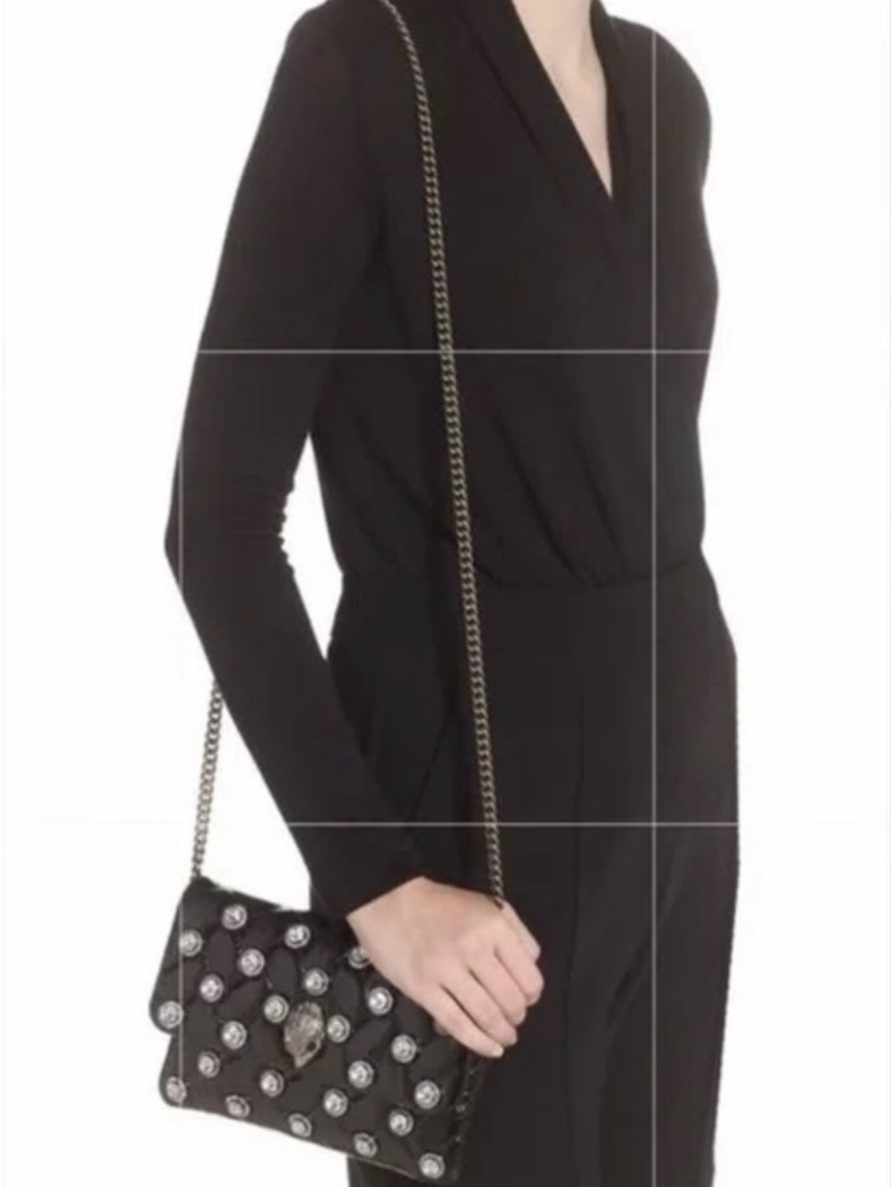 Kurt Geiger Black Quilted Crossbody with Crystal Studs